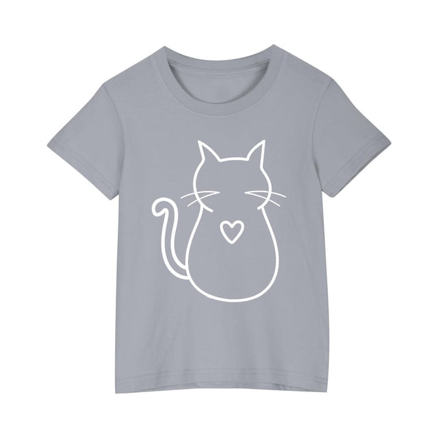 Économies d'Été! SROBPTY T-Shirts à Manches Courtes pour Tout-Petits, T-Shirt Mode à Col Rond Imprimé pour Garçons et Filles Tout-Petits, Haut à Manches Courtes Gris, 4 Ans