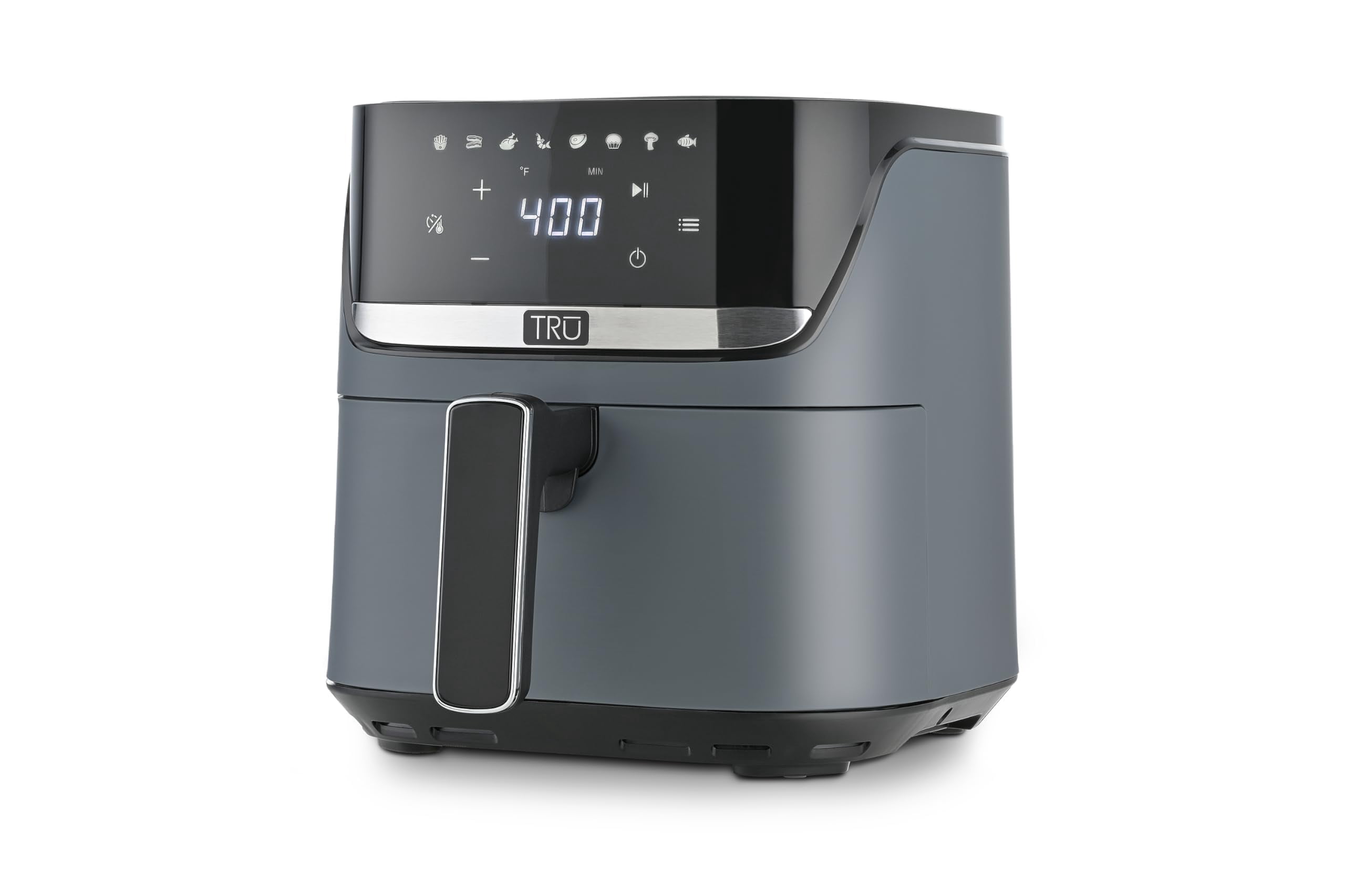 TRU 4-Quart Digital Air Fryer by Select Brands - Family Size, One-Touch Control, 8 Presets - Air Fry Chicken, Meat, Veggies, Fries - Nonstick Pot and Crisping Tray, Auto Shut Off,