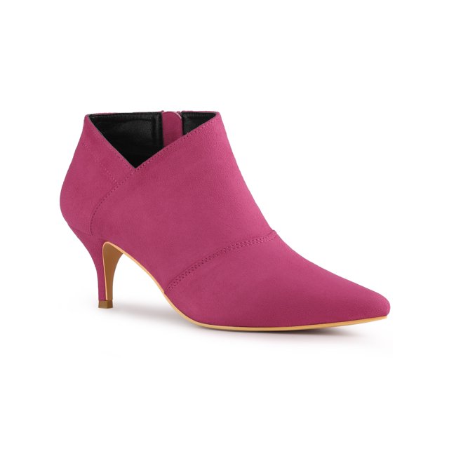 Unique Bargains Women's Pointed Toe Kitten Heel Ankle Boots