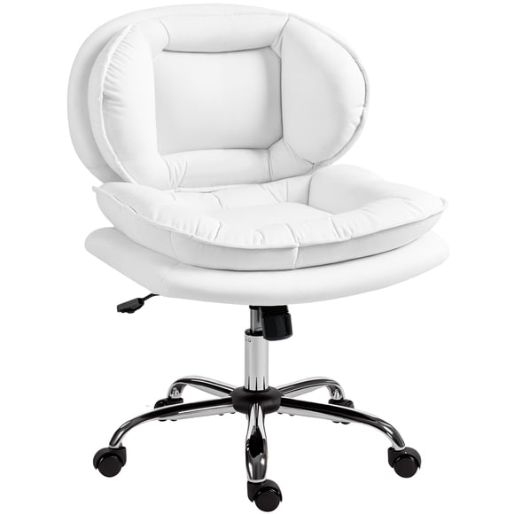 HOMCOM Criss Cross Office Chair with Wheels, Armless Wide Desk Chair, White
