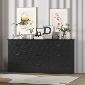Dressing pour chambre, 63'' Dresser en bois avec sortie de puissance, coffre moderne de tiroirs, organisateur de rangement pour salon, Hallway