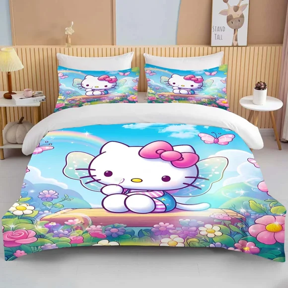 10 Sizes Hello Kitty Bedding Set Sanrio King Sizes Bed Set Us Twins Pillowcase Adult Quilt Baby Bed Cover Bedroom Bed Set Duvet