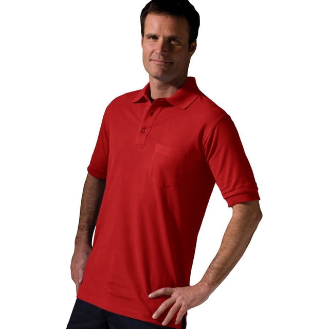 Ed Garments Short Sleeve Pique Polo Pocket Shirt, RED, Large