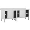 thumbnail image 2 of vidaXL Work Tables with Sliding Doors 2pcs 240x50x(95-97)cm Stainless Steel, 2 of 5