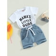 thumbnail image 3 of Gupgi 2Pcs Baby Boy Clothes Short Sleeve Letters Print T Shirt Elastic Waist Pockets Shorts Set, 3 of 9