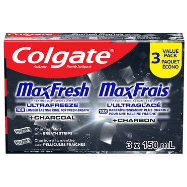 Colgate MaxFrais Dentifrice à la Menthe avec Charbon Paquet Écono 3x150ml