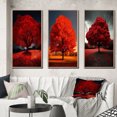 thumbnail image 1 of Designart « Majestueux Arbre Rouge Capturé en Photographie de Nature » Arbres de Paysage Ensemble d'Art Mural Encadré de 3 - Ensemble de Cadres Arbres Rouges pour Déco de Bureau, 1 of 6