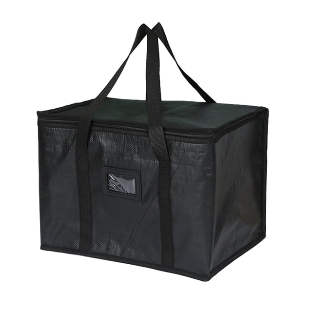Zanvin Bags for Women Insulation Bags, a large black insulated bag with a rectangular design, made of durable plastic material, and equipped with sturdy black handles. Ideal for groceries, catering, or as a foldable lunch bag, it includes a front pocket and a spacious interior for food storage. Suitable for home use or gifting.