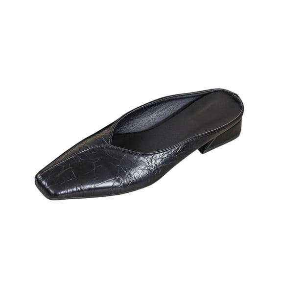 Wdhugt Womens Black Square Toe Pu Leather Low Heel Slide Sandals Summer Comfort Outdoor Shoes Us9 10.24In