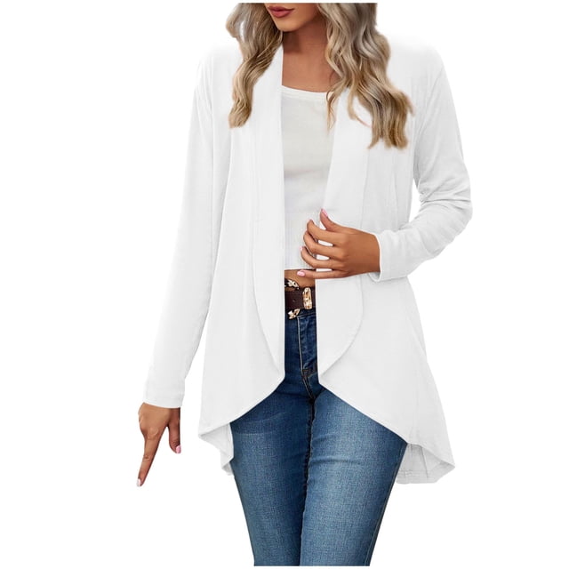 tarylea Hauts pour Femmes Tendance Col Rabattu Ourlet Irrégulier Cardigan Manches Longues Tunique Uni Décontractée Ample Hauts d'Automne