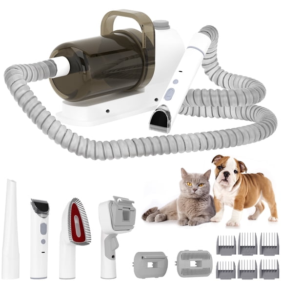 5-in-1 Pet Grooming Vacuum Kit – 1.5L Suction Clipper, Low Noise, Adjustable Suction, 6 Guide Combs, De-Shedding Brush for Dogs Cats Pets, Dog Vacuum Brush for Shedding Grooming