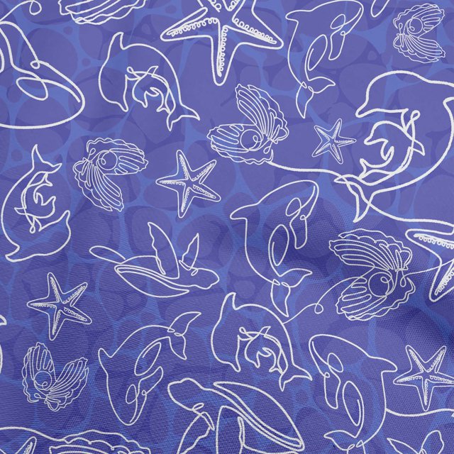 oneOone Cotton Poplin Medium Blue Fabric Sea Craft Projects Decor Fabric Printed By The Yard 56 Inch Wide