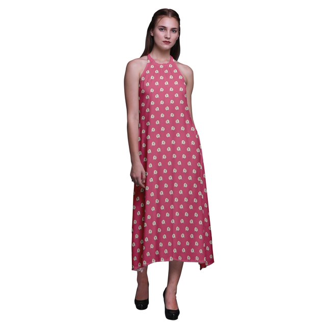 Bimba Robe Dos Nu à Col Licou pour Femmes, Florale, d'Été, pour Fête et Vacances – X-Grand