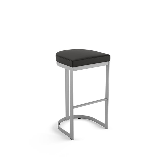 Amisco Lester 26 in. Counter Stool - Black Faux Leather / Silver Grey Metal