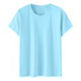 thumbnail image 4 of WTXUE T-Shirts à Manches Courtes, Chandails à Col Rond pour Femmes Chandails en Coton Chandails Amples T-Shirts Hauts Amples Unis / Décontractés pour Femmes Blue S, 4 of 8