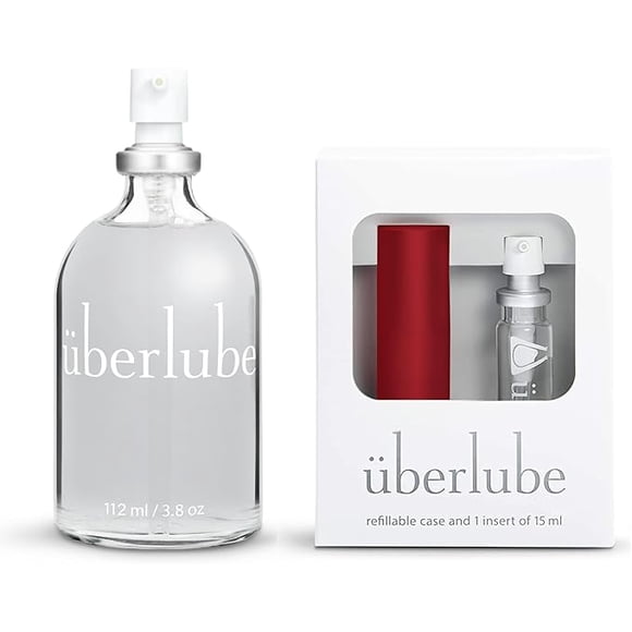 Uberlube Ensemble Maison et Voyage - Trousse de Lubrifiant de Voyage Rouge 15 ml + Bouteille 112 ml Lubrifiant en Silicone de Luxe