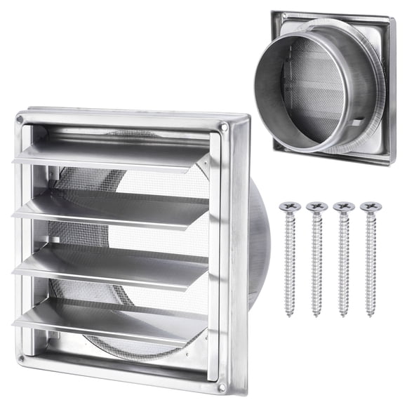 Unique Bargains Grille d'Aération de Sécheuse 6 Pieds en Acier Inoxydable pour Sortie Murale Extérieure, à Persiennes avec Rabat Mobile et Grille Moustiquaire