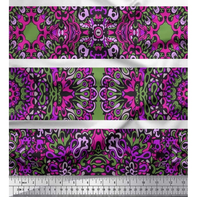 Soimoi Polyester Crepe Fabric Stripe & Mandala Kaleidoscope Decor Fabric Printed Yard 42 Inch Wide