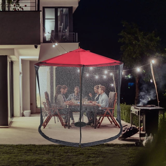 TOUMENY Outdoor Patio Straight Rod Umbrella Net Cover, 9-13FT Parasol Sun Umbrella Mosquito Net Screen, Breathable 200% Polyester Mesh with TPU Water Pipe Bottom, Weather Resistant Insect Protection