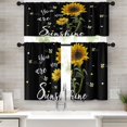 thumbnail image 1 of Sunflower Kitchen Curtains Summer Bees Window Curtains and Valances Set 36 Inch, Watercolor Sunshine Short Tier Curtain for Kitchen, Black Background Small Kitchen Decor 52" x 24", 1 of 5