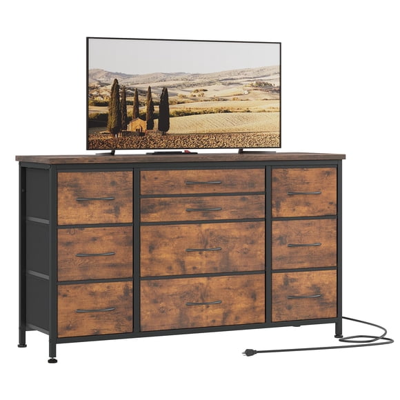 BeesClover 8-Drawer LED Dresser TV Stand with Power Outlet for 55 Inch TV, Wide Storage Cabinet for Bedroom, Living Room & Entryway, Wood Top Console Table with 22 LED Light Modes(Brown)