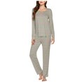thumbnail image 2 of Timegard Pajamas Sets for Women 2 Piece Stripted Long Sleeve V Neck Ruched Top and Pants Fall Pjs Outfits, 2 of 5