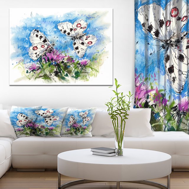 Apollo Butterflies Illustration on Blue - Floral Art Canvas Print