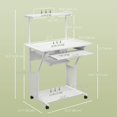 thumbnail image 2 of White Mobile Computer Desk with Keyboard Tray & Shelves - Rolling Study Table for Home Office, 31.5" x 19.7", 2 of 7