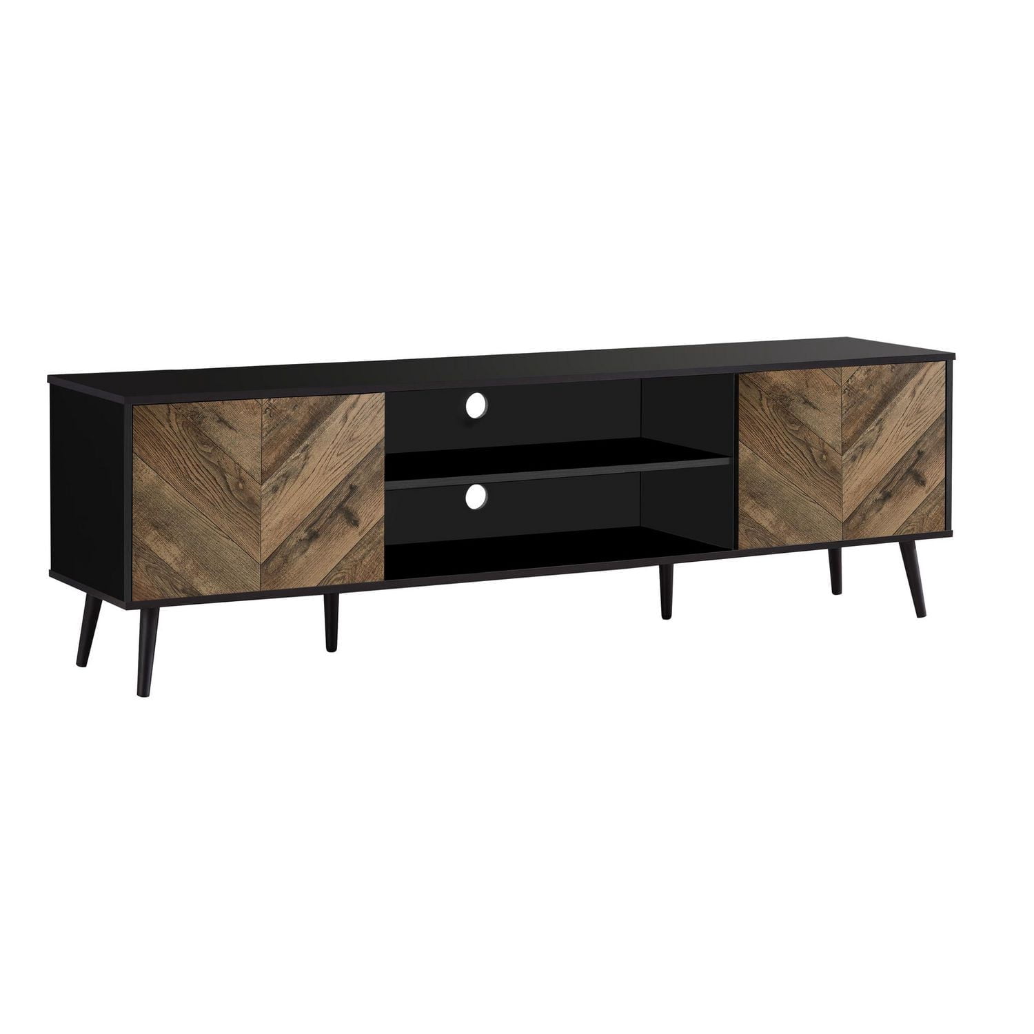 Monarch Specialties  Meuble Tv, 72 Pouces, Console, Centre De Divertissement Média, Unite De Rangement, Salon, Chambre À Coucher, Brun Et Noir Laminé, Jambes En Bois Noir, Contemporain, Moderne