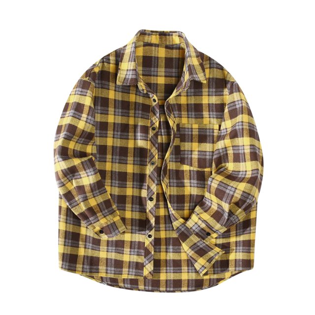 EGNMCR Chemises à Manches Longues pour Hommes Automne Amples Décontractées Tendance Col Rabattu Chemise Manteau Bouton Chemise à Carreaux Imprimée Vestes avec Poches