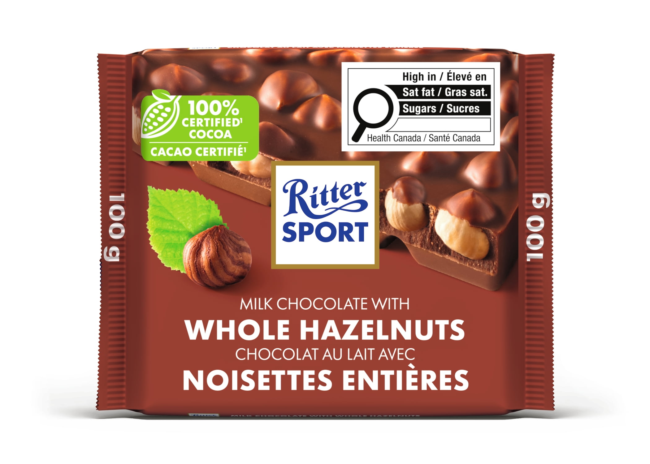 Tablette de Chocolat au Lait aux Noisettes Entières Ritter Sport, Contient du Lait et des Noisettes, 100 G
