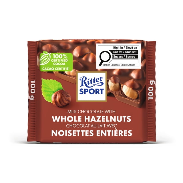Tablette de Chocolat au Lait aux Noisettes Entières Ritter Sport, Contient du Lait et des Noisettes, 100 G