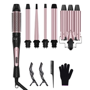 6 en 1 Le fer de curling, 3 Ensemble en fer de curling à barres avec pinceau de curling (1.5inch) et 5 La baguette interchangeable de curling en céramique(0,35"-1,25"), 2 Chauffage temporaire Se