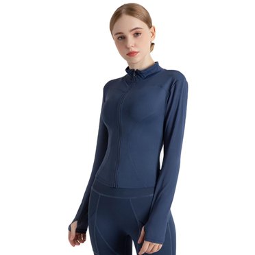 Veste de Course Légère pour Femmes à Fermeture Éclair Complète, Coupe Ajustée, pour l'Entraînement, le Yoga et le Sport, avec Trous pour les Pouces