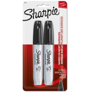 Sharpie Permanent Marqueurs, pointe de biseau, noir, 2 Nombre