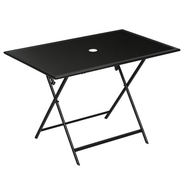 Outsunny Table à Manger d'Extérieur Pliable avec Trou pour Parasol, Noir