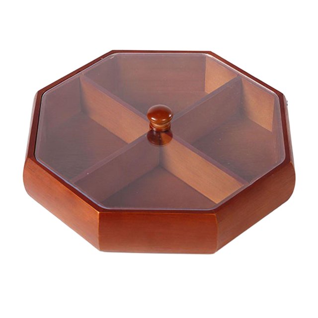 Divided Serving Tray Dustproof Snack Tray for Kitchen Chinese New Year Party wood handle