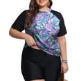 thumbnail image 2 of FOLUNSI Womens Plus Swimsuits 2 Piece Rash Guard Raglan Short Sleeve with Boyshorts Surfing Swimwear 0X-5X, 2 of 5