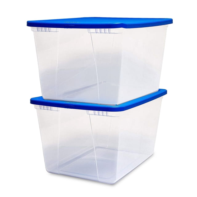 Homz Snaplock 56Qt Stackable Plastic Storage Container & Lid, Blue (2 Pack)