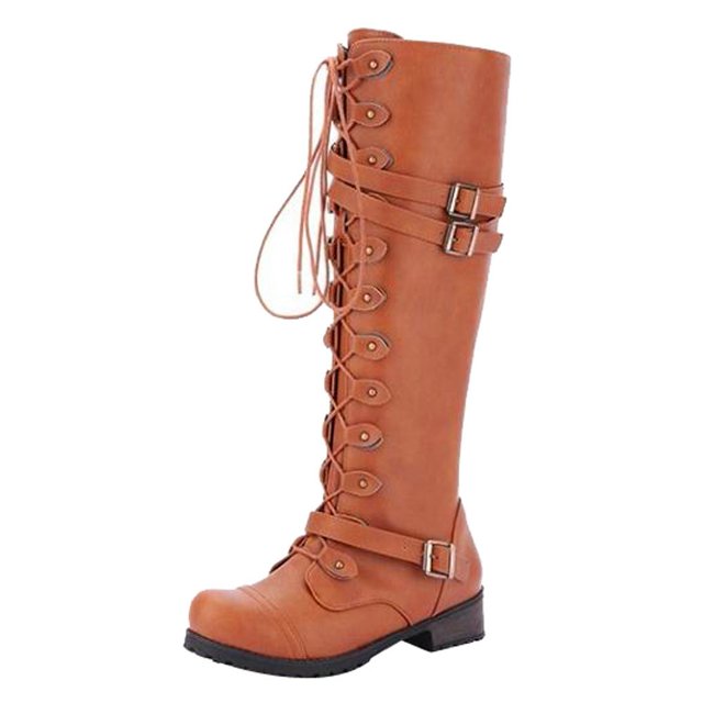 Kcodviy Bottes Style Gothique Vintage pour Femmes Bottes Rétro Punk à Boucle Bottes pour Femmes Sans Talon Bottes Rétro pour Femmes Bottines Basses pour Femmes Bottines Beige Bottes pour Femmes