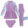 thumbnail image 1 of Yanlir Girls Floral Print Long Sleeve Swimwear Set 3 Piece Rash Guard with Pants UV Protection Swim Suit for Kids Beach Pool Play Quick Dry Active Wear Modest Youth Swim Outfit(Purple,12-13 Years), 1 of 7