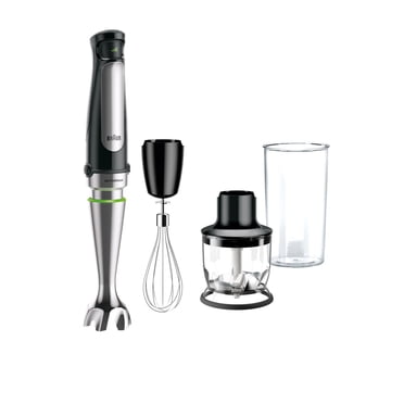 Braun MultiQuick Immersion Hand Blender + 1.5-Cup Food Processor, Whisk, Beaker, MQ7025