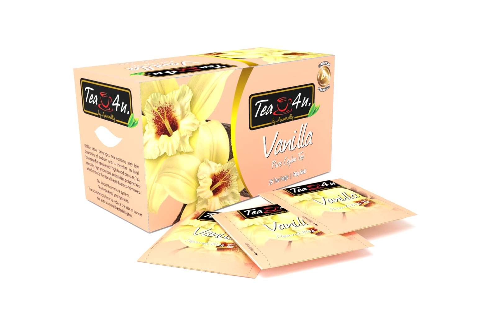 Tea4U Vanilla Black tea, Ceylon tea, box of 25 teabags