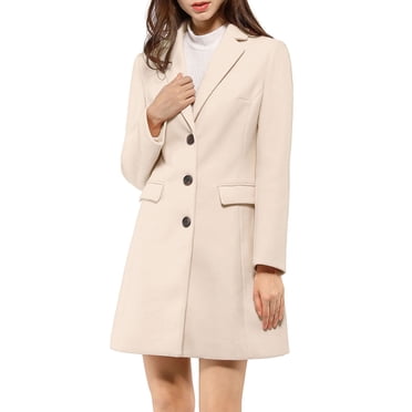 INSPIRE CHIC Women's Long Coat Notched Lapel Long Sleeves Single Breasted Winter Coats S Cream White