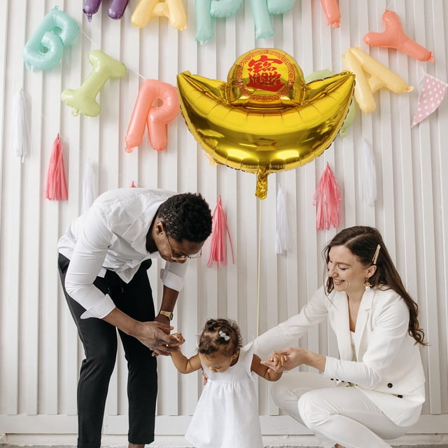 FENGGUIQU 5Pcs Aluminum Film Golden Balloons Ingot Shape Party Decorations for New Year Events