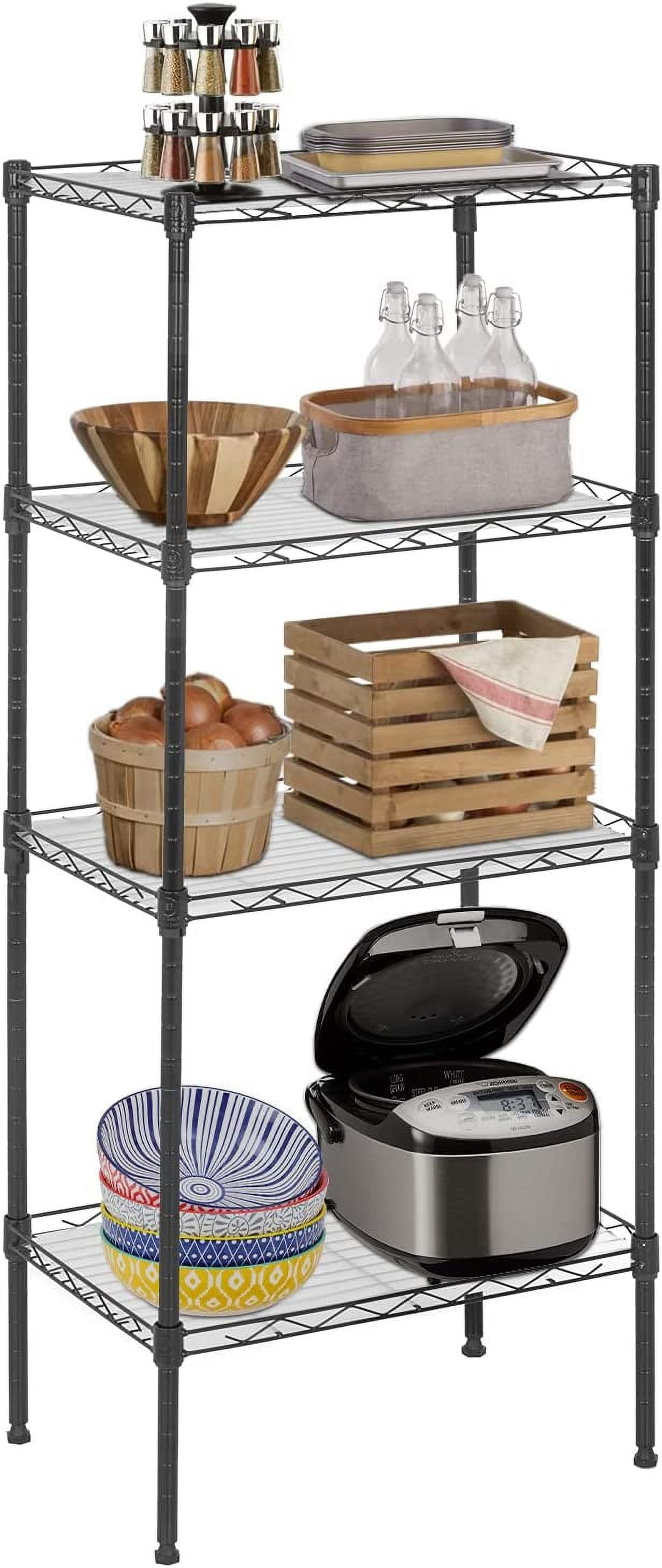 FDW 4-Tier Wire Shelving Unit, 18"L x 12"W x 44"H Storage Shelf with PP Shelves for Kitchen, Bathroom, Laundry & Garage, Metal, Black