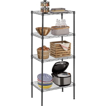 FDW 4-Tier Wire Shelving Unit, 18"L x 12"W x 44"H Storage Shelf with PP Shelves for Kitchen, Bathroom, Laundry & Garage, Metal, Black