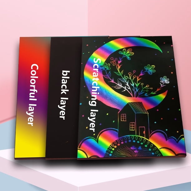 Set De Arte De Papel Rascar Arcoíris De 20 Hojas | Kit De Manualidades Con Raspador Y Pinturas | Actividad Creativa Sin Desorden Para Niños De 6+ Años | Regalo De Viaje Y Fiesta