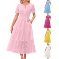 thumbnail image 1 of WRKEKC Robe Maxi à Manches Courtes en Dentelle Ajourée à Col en V pour Femme avec Ourlet Plissé Robe d'Été Bohème, 1 of 6