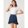 thumbnail image 3 of Unique Bargains Jupe en Jean Mini pour Femme à Ourlet Volanté, Boutonnée devant, 3 of 6